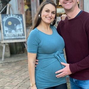 MATERNITY - Isabella Oliver Wrap Top in Teal size Small
